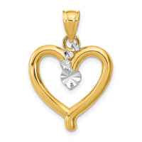 14k w/Rhodium Diamond-cut Heart Charm-K9295