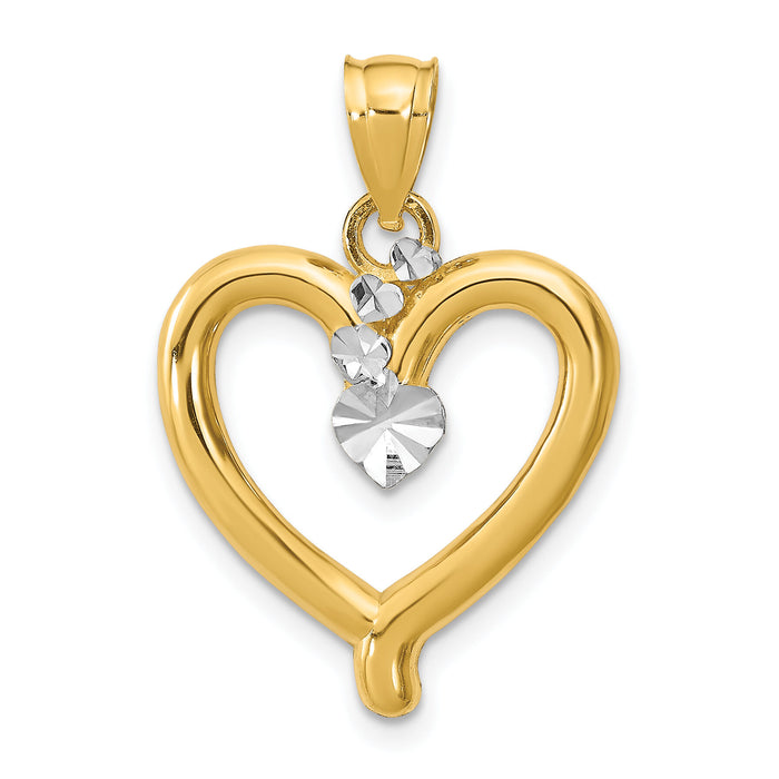 14k w/Rhodium Diamond-cut Heart Charm-K9295