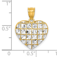 14k w/Rhodium Diamond-cut Heart Charm-K9297