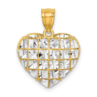 14k w/Rhodium Diamond-cut Heart Charm-K9297