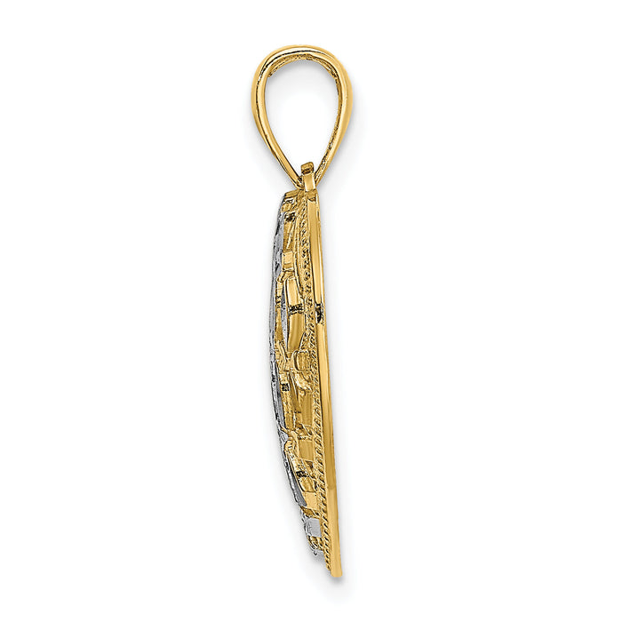 14k w/Rhodium Diamond-cut Leaves In Heart Charm-K9298