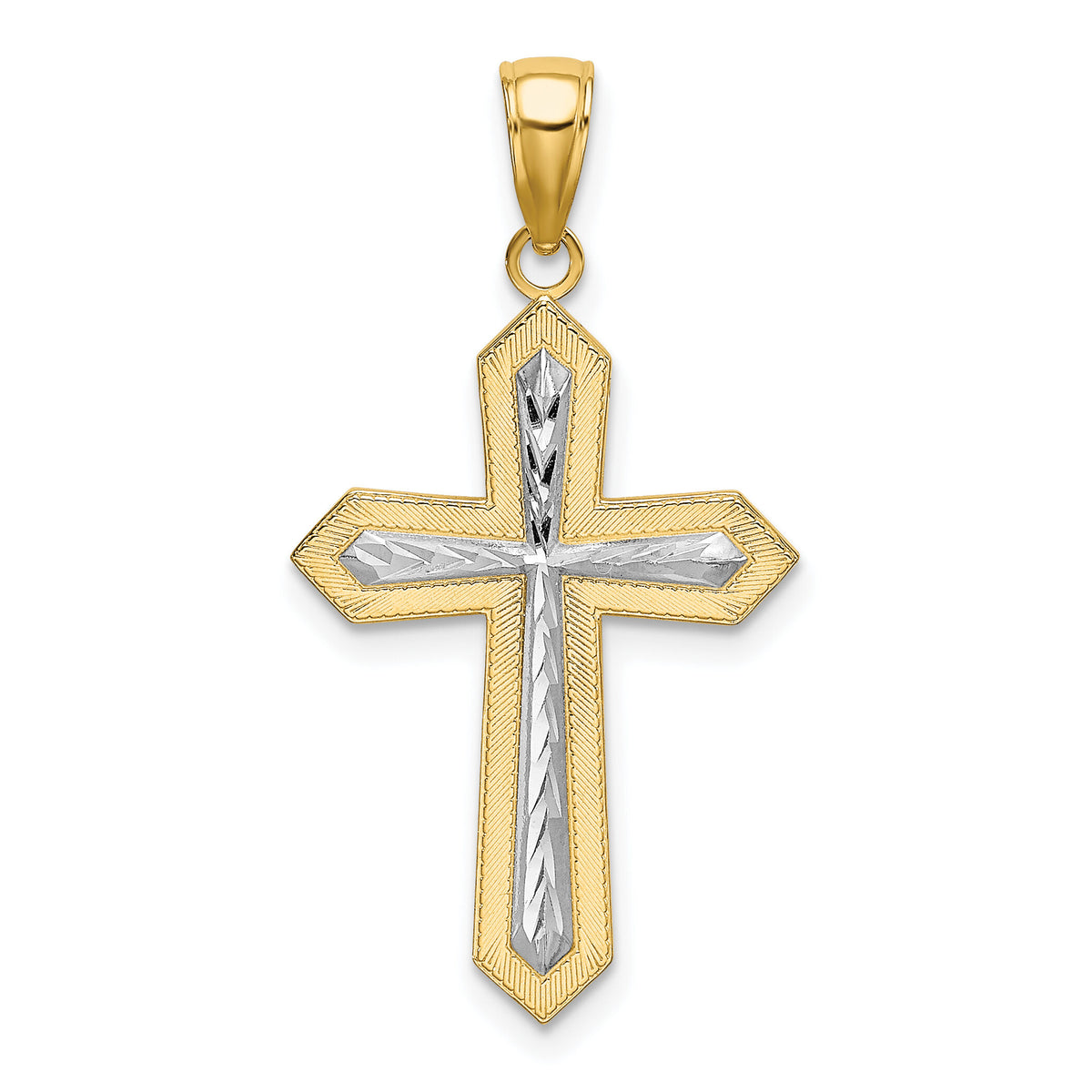 14K W/ Rhodium Center Cross Charm-K9299