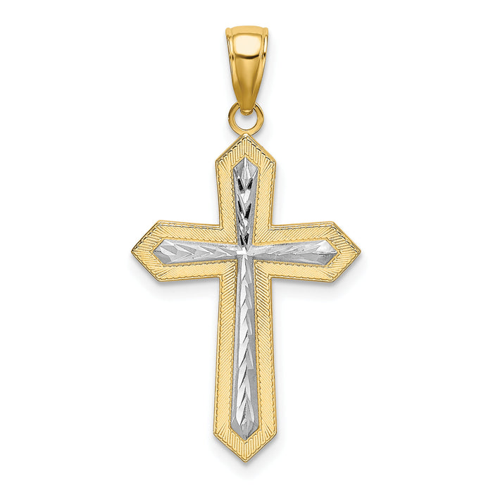 14K W/ Rhodium Center Cross Charm-K9299