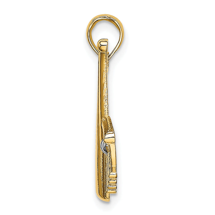 14K Baseball Bat With Rhodium Ball Charm-K9301