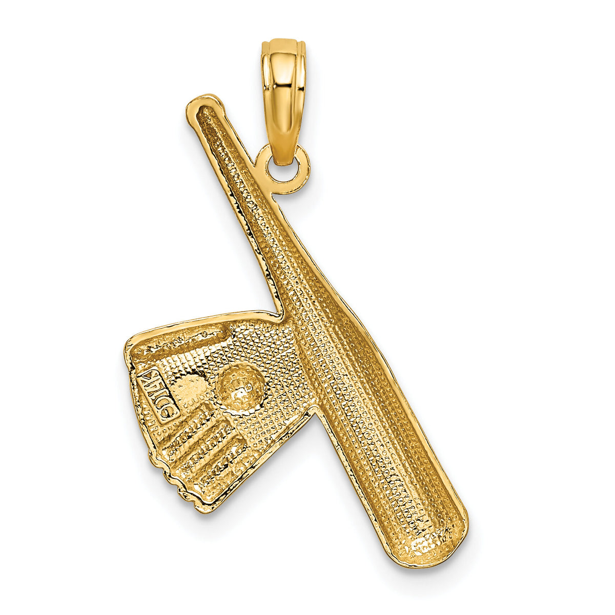 14K Baseball Bat With Rhodium Ball Charm-K9301
