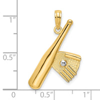 14K Baseball Bat With Rhodium Ball Charm-K9301