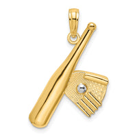 14K Baseball Bat With Rhodium Ball Charm-K9301