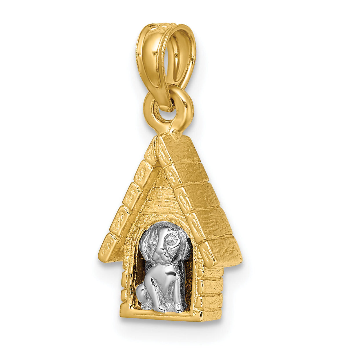 14k Two-tone 3-D Dog Inside Dog House Charm-K9303