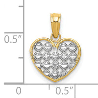14k w/Rhodium Diamond-cut Heart Charm-K9311