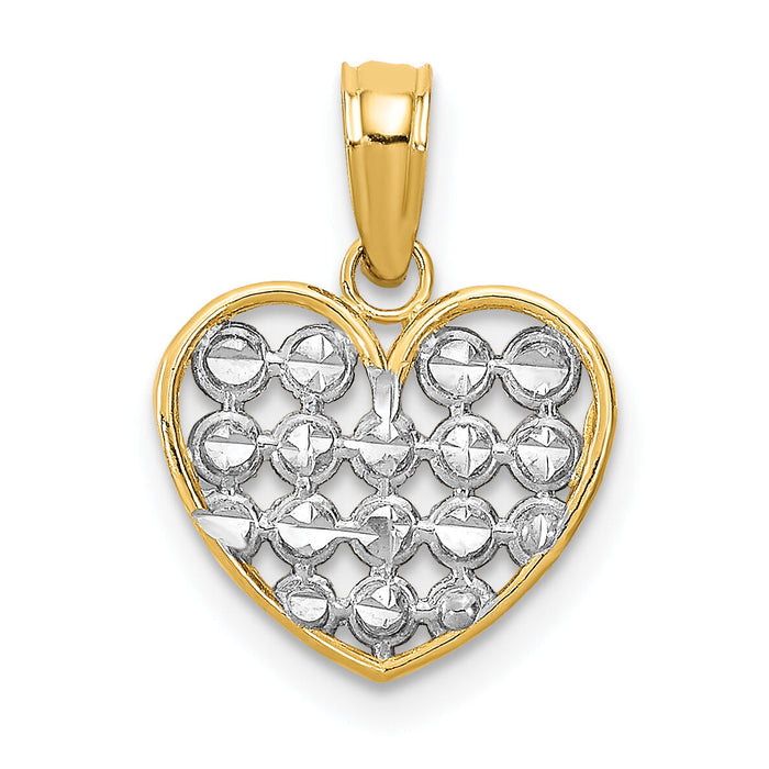 14k w/Rhodium Diamond-cut Heart Charm-K9311