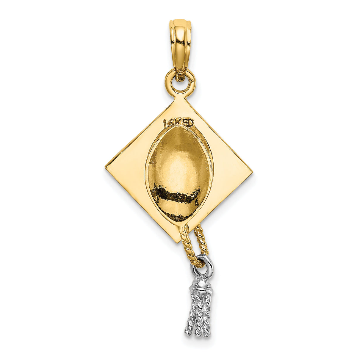 14k 3-D Graduation Cap w/ White Rhodium Moveable Tassle Charm-K9312