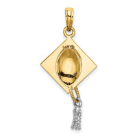14k 3-D Graduation Cap w/ White Rhodium Moveable Tassle Charm-K9312