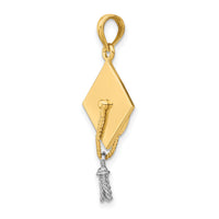 14k 3-D Graduation Cap w/ White Rhodium Moveable Tassle Charm-K9312