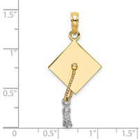 14k 3-D Graduation Cap w/ White Rhodium Moveable Tassle Charm-K9312