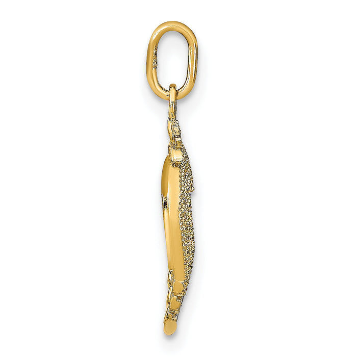 14k w/Rhodium Diamond-cut Textured Heart Charm-K9317