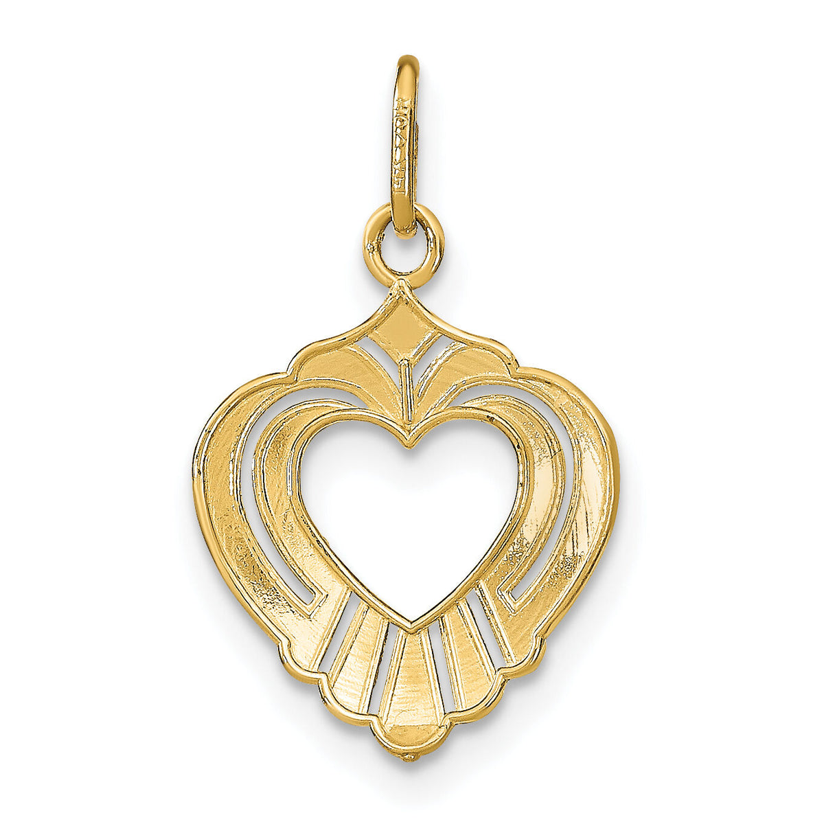 14k w/Rhodium Diamond-cut Textured Heart Charm-K9317