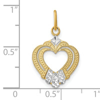 14k w/Rhodium Diamond-cut Textured Heart Charm-K9317