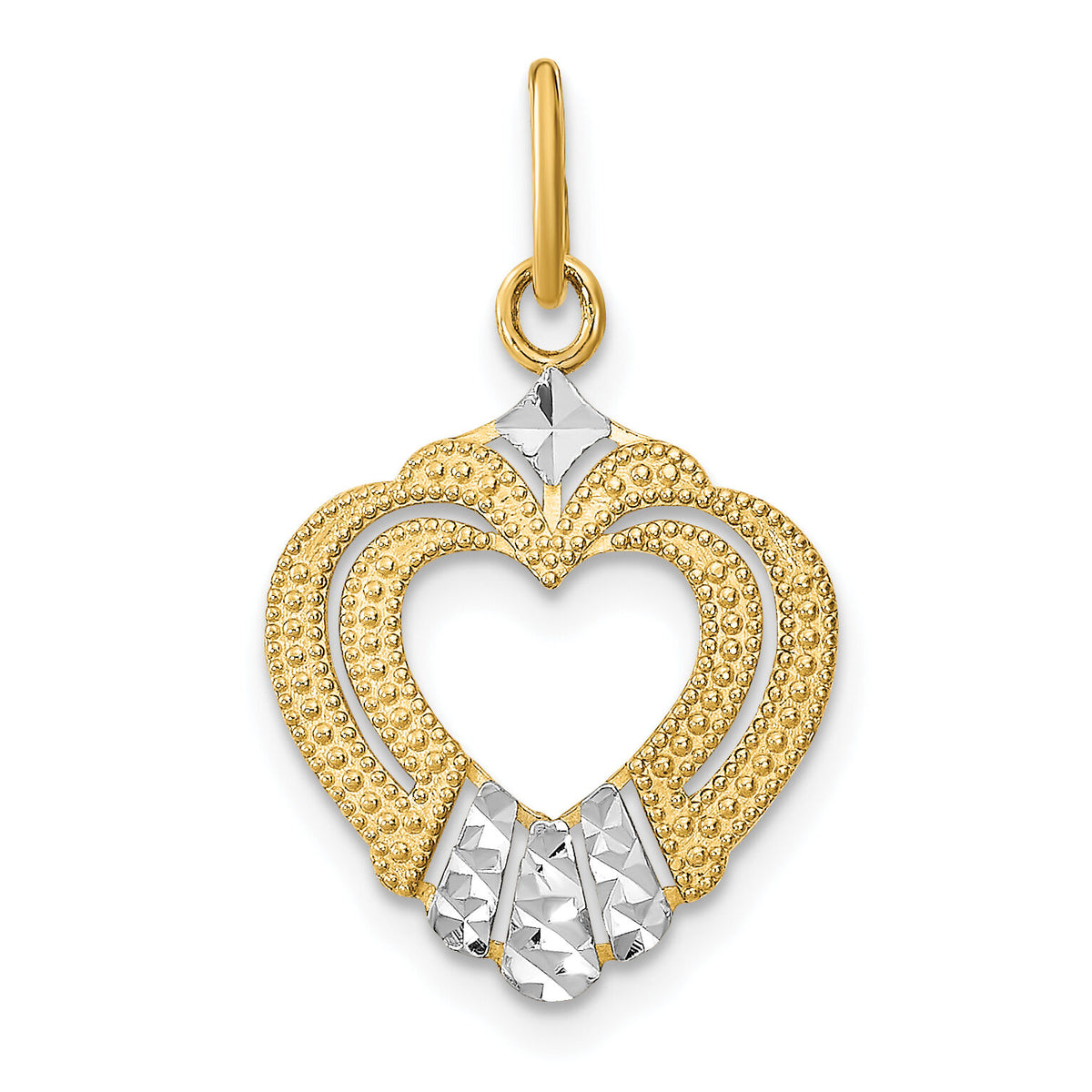 14k w/Rhodium Diamond-cut Textured Heart Charm-K9317