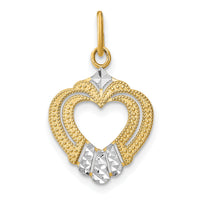 14k w/Rhodium Diamond-cut Textured Heart Charm-K9317