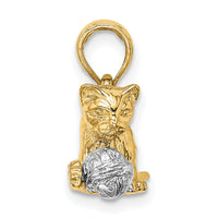 14k Two-Tone 3-D Cat Playing with Moveable Ball Charm-K9319
