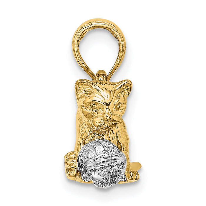 14k Two-Tone 3-D Cat Playing with Moveable Ball Charm-K9319