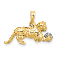 14k Two-Tone 3-D Cat Playing with Moveable Ball Charm-K9319