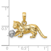 14k Two-Tone 3-D Cat Playing with Moveable Ball Charm-K9319