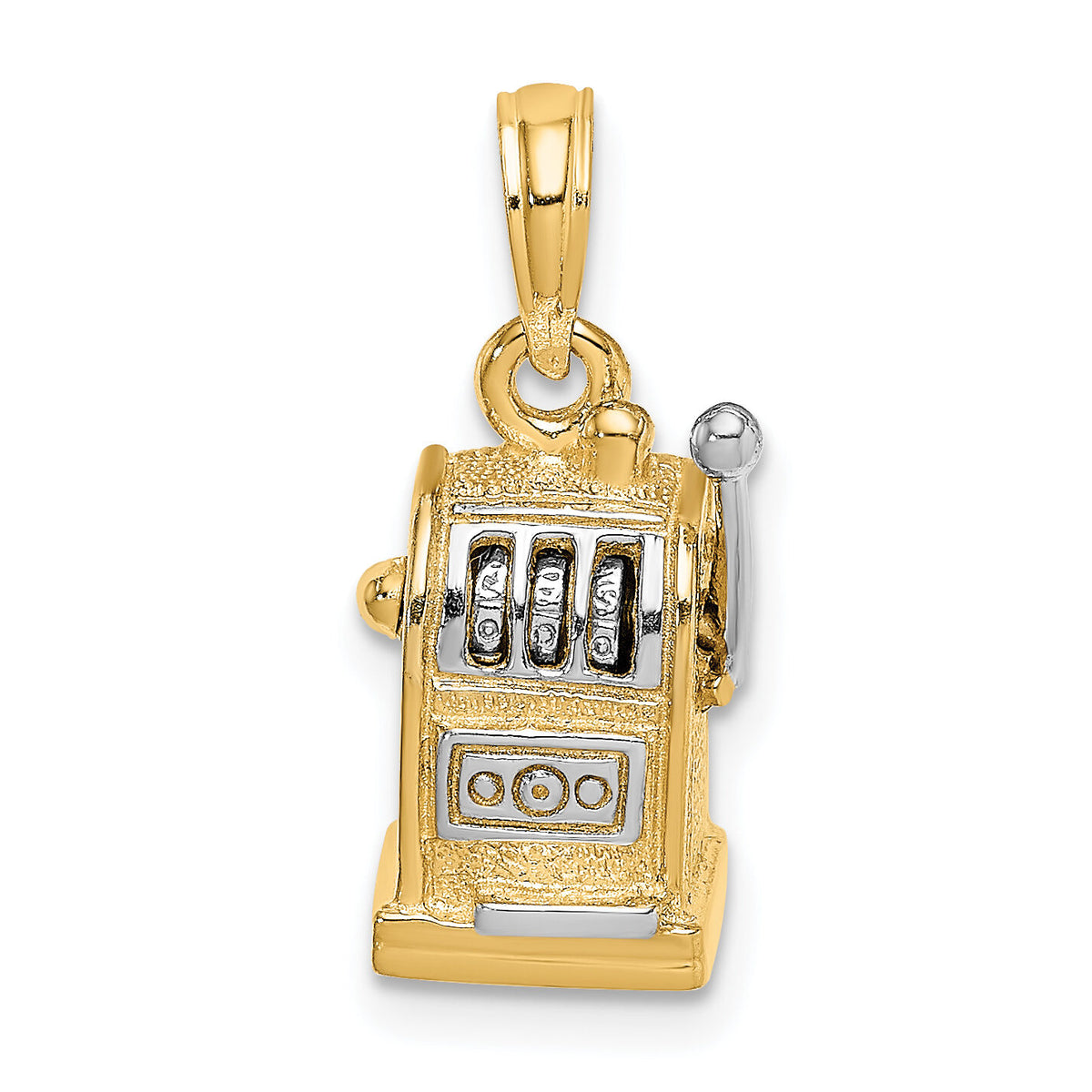 14k Rhodium 3D Slot Machine w/Moveable Handle Charm-K9321