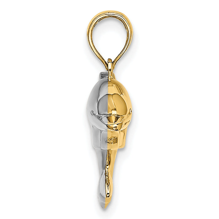 14k w/Rhodium 3-D Reversible Puffed Dolphin Charm-K9322