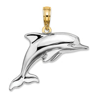 14k w/Rhodium 3-D Reversible Puffed Dolphin Charm-K9322