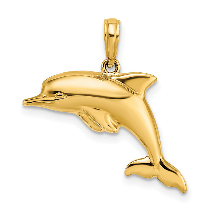 14k w/Rhodium 3-D Reversible Puffed Dolphin Charm-K9322