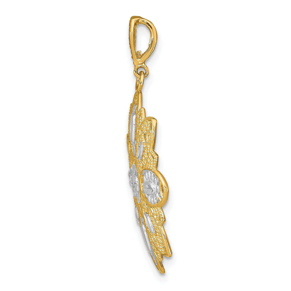 14K w/Rhodium D/C and Filigree Flower Charm-K9327