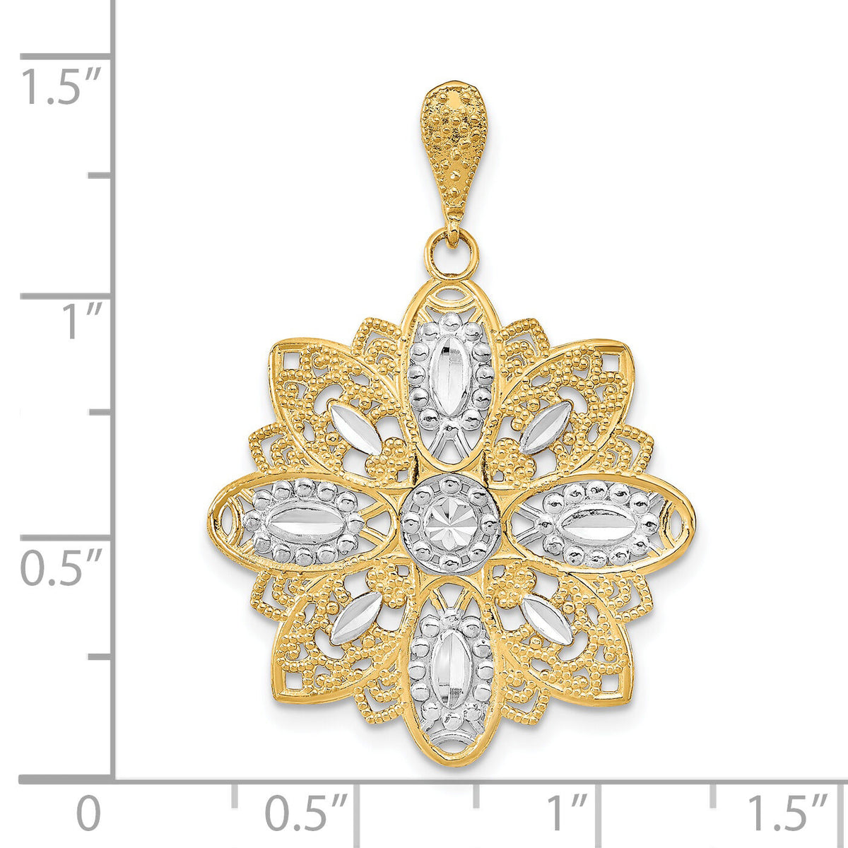14K w/Rhodium D/C and Filigree Flower Charm-K9327