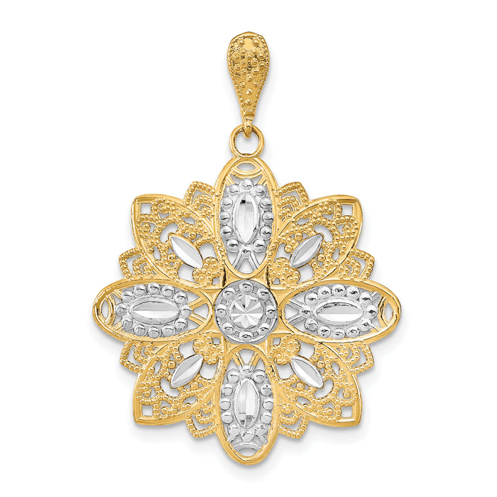 14K w/Rhodium D/C and Filigree Flower Charm-K9327