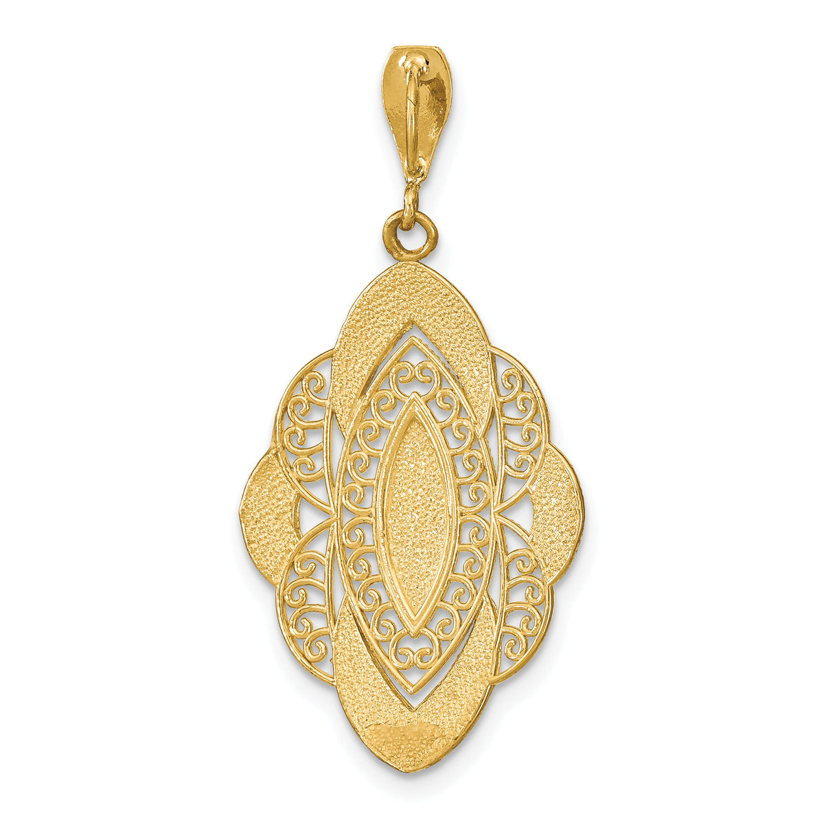 14K w/Rhodium D/C Filigree Oval Charm-K9328