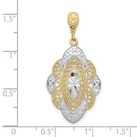 14K w/Rhodium D/C Filigree Oval Charm-K9328