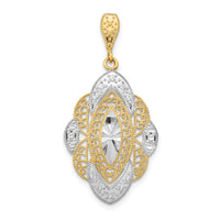 14K w/Rhodium D/C Filigree Oval Charm-K9328