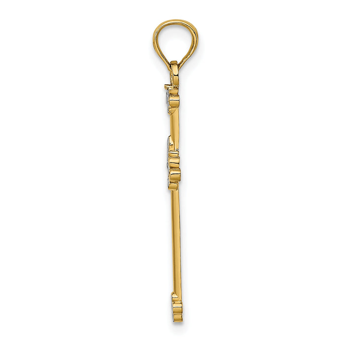 14k w/ Rhodium Thin D/C Cross Charm-K9334