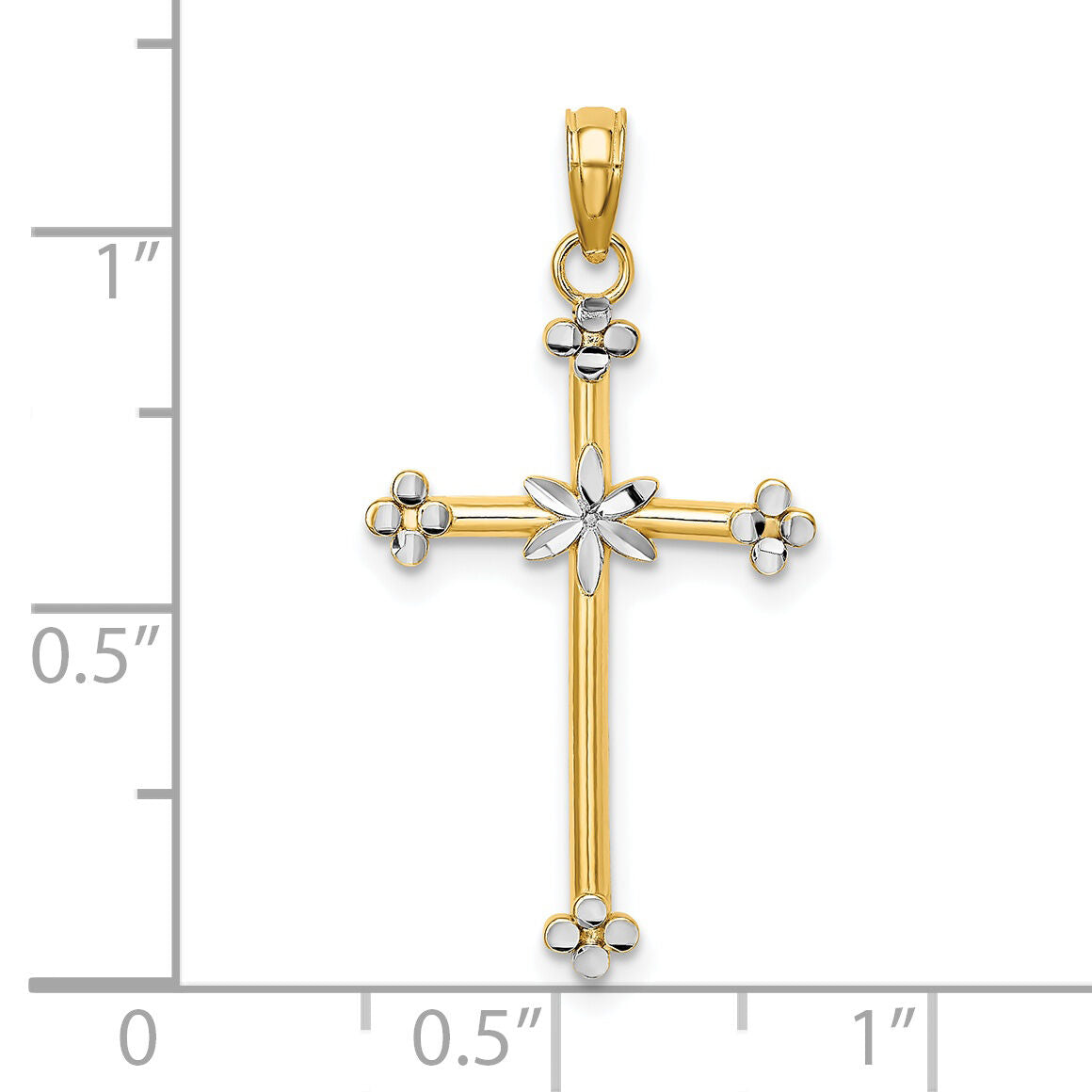 14k w/ Rhodium Thin D/C Cross Charm-K9334