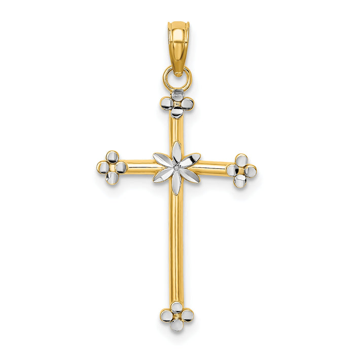14k w/ Rhodium Thin D/C Cross Charm-K9334