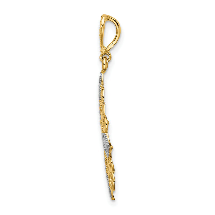 14k w/ Rhodium Cut-out Cross Medallion Charm-K9335