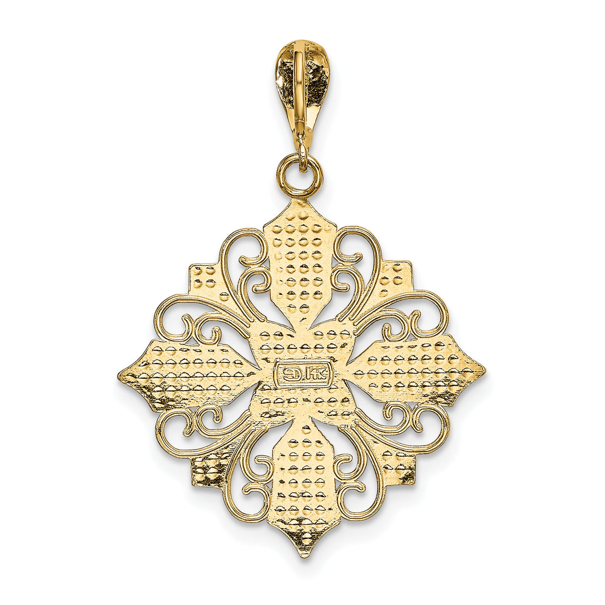 14k w/ Rhodium Cut-out Cross Medallion Charm-K9335