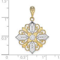 14k w/ Rhodium Cut-out Cross Medallion Charm-K9335