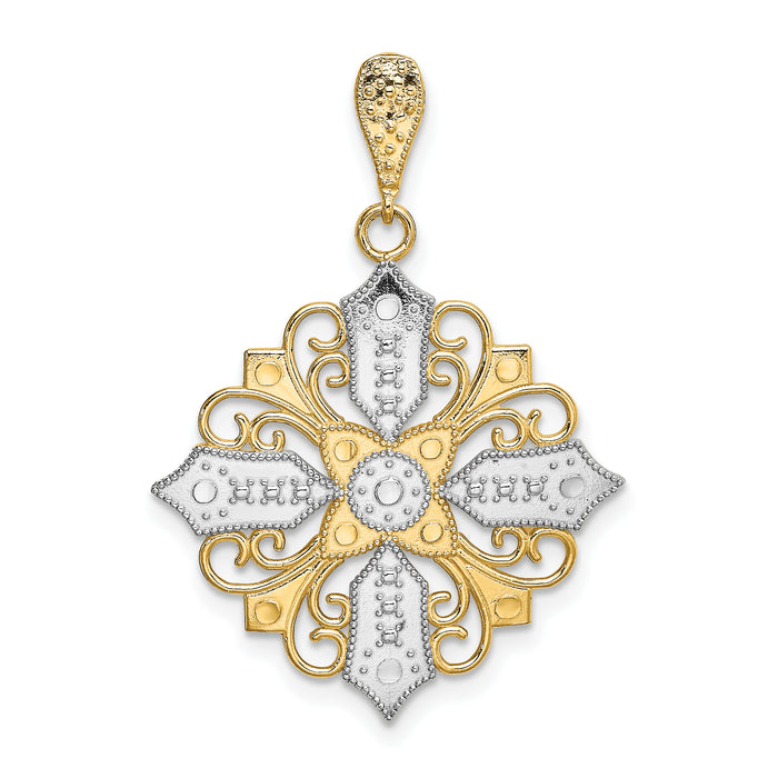 14k w/ Rhodium Cut-out Cross Medallion Charm-K9335
