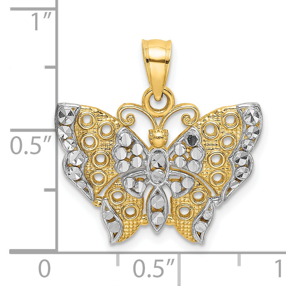 14k w/Rhodium Cut-out Wings Butterfly Pendant-K9336