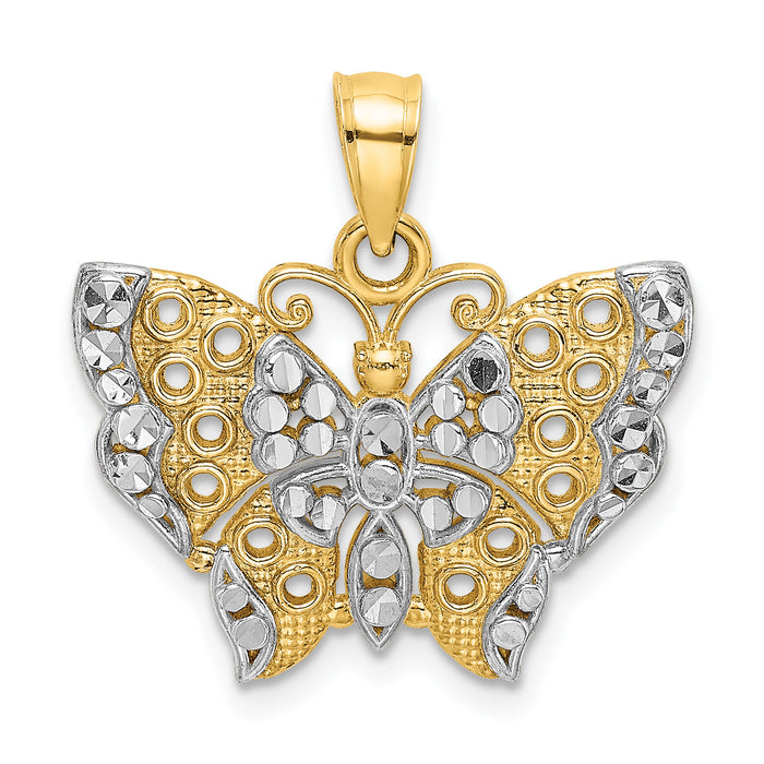 14k w/Rhodium Cut-out Wings Butterfly Pendant-K9336