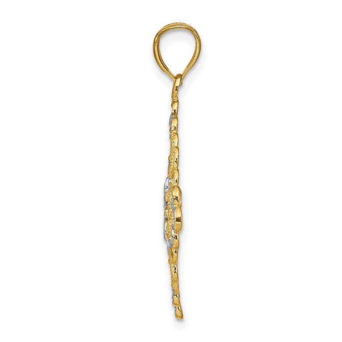 14K w/Rhodium D/C Filigree Medallion Charm-K9338