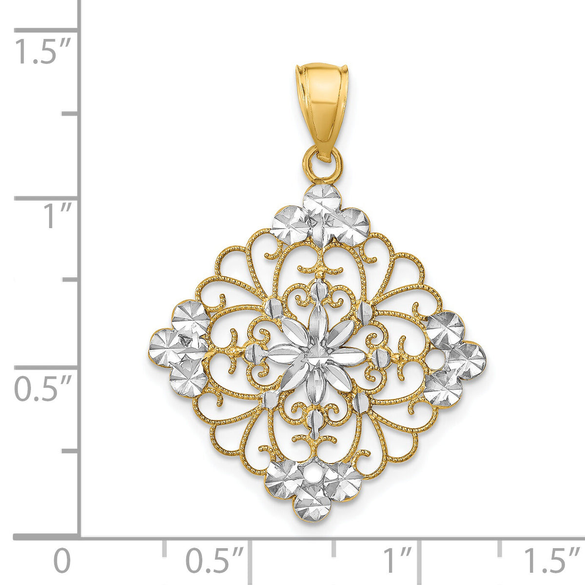 14K w/Rhodium D/C Filigree Medallion Charm-K9338