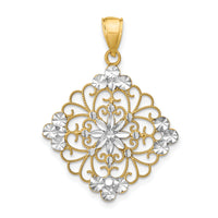 14K w/Rhodium D/C Filigree Medallion Charm-K9338