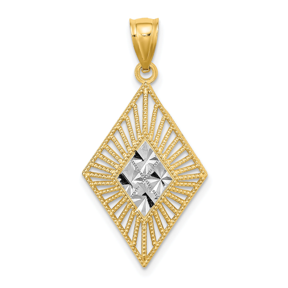 14K w/Rhodium D/C Diamond Shape Charm-K9339